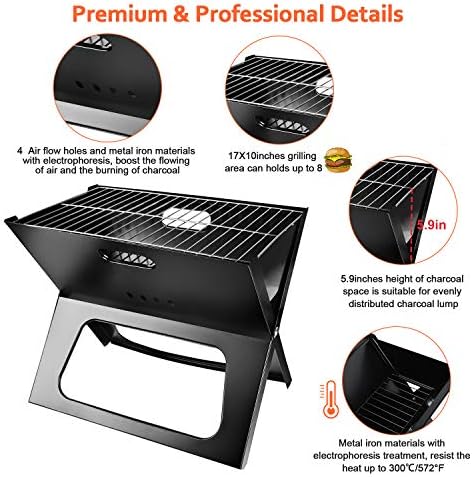 Portable Charcoal Grill, Moclever Space-saving & Foldable BBQ Barbecue Grill, Large Grilling Surface and Capacity Grill for Camping, Travel, Garden, Outdoor - Image 6