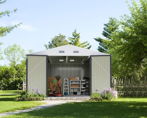 Greesum 10x10FT Outdoor Storage Shed Utility Tool Shed, Gray - Image 2