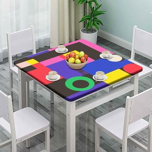 Fitted Outdoor Tablecloth, Modern Geometric Pattern Printed on Fade Resistant Square Fitted Table Cover Elastic Tablecloth, Perfect for Meals Coffee Guest Dinners, Fit for 36" x 36" Square Tables - Image 2