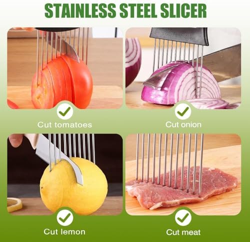 Onion Holder for Slicing, 2025 New Stainless Steel Onion Slice Holder Lemon Slicer Vegetable Cutter, Kitchen Gadgets Chopper Slicing Assistant Tool for Meat, Onion, Tomato, Potato (1 Pcs) - Image 5