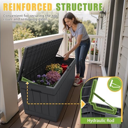 Greesum Outdoor Storage Box 82 Gallon Storage Bin with Lid for Patio Furniture, Garden Tools, Pool Supplies, Waterproof and UV Resistant, Lockable, Gray - Image 2