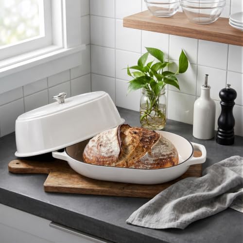 VORRINGARD Enameled Cast Iron Dutch Oven Pot with Dome Lid, Oval Bread Oven for Homemade Sourdough Bread Baking, Oven Safe up to 500°F, 6 Quart, White - Image 4