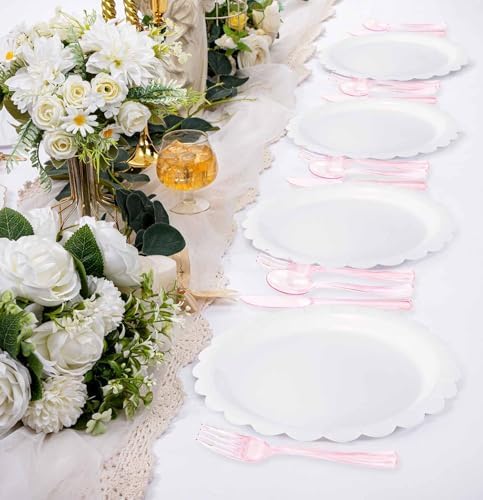 HEIPINIUYE 75 Pack Light Pink Clear Plastic Cutlery Heavy Duty Clear Pink Plastic Knives Forks and Spoons Disposable Silverware Set for 25 Guest Camping Birthday Baby Shower Party Utensil Set - Image 6