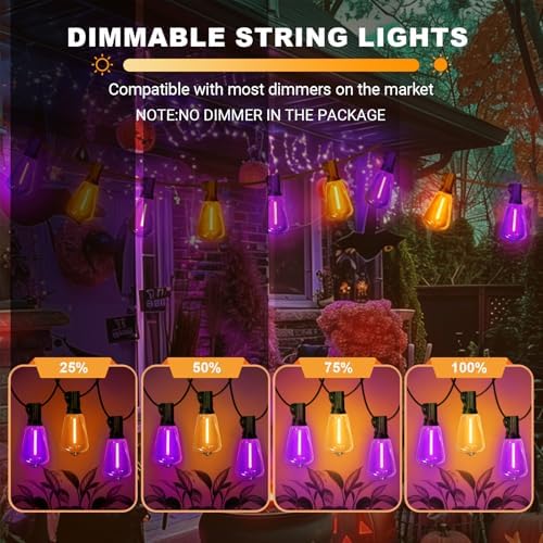 Orange purple Outdoor halloween String Lights ,26FT ST38 LED Patio Lights with 12+1 Shatterproof Edison Bulbs,UL Waterproof Connectable Outside Hanging Lights for Backyard Porch Christmas Party Decor - Image 4