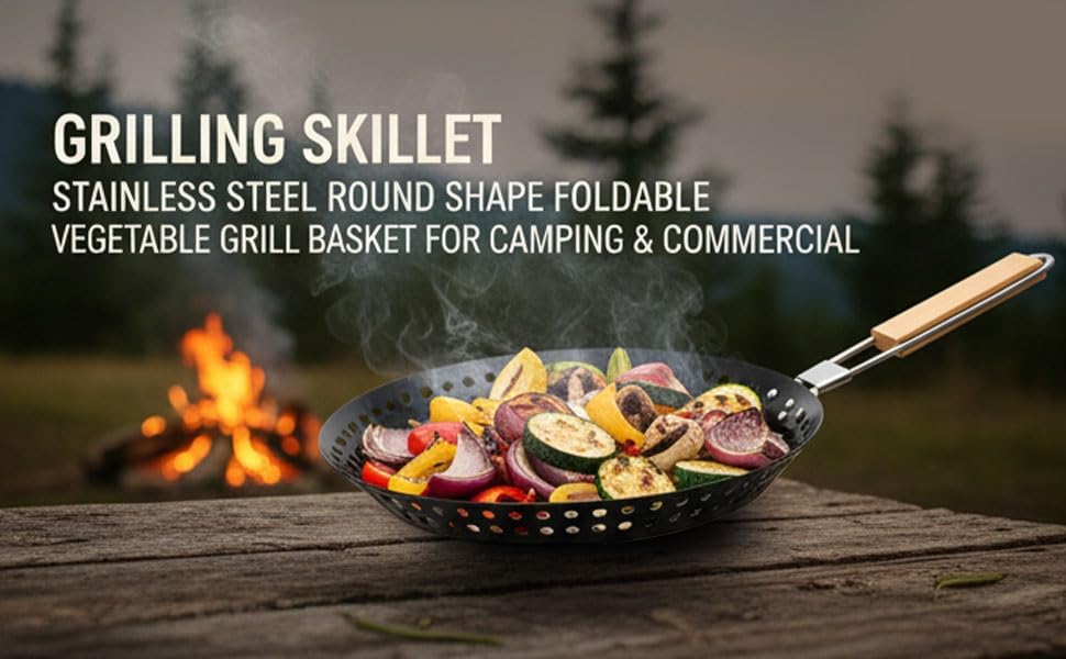 Stainless Steel Grill Skillet with Removable Handle, Perfect for BBQ, Seafood, and Vegetables – Outdoor Camping & Backpacking Accessory - Image 5