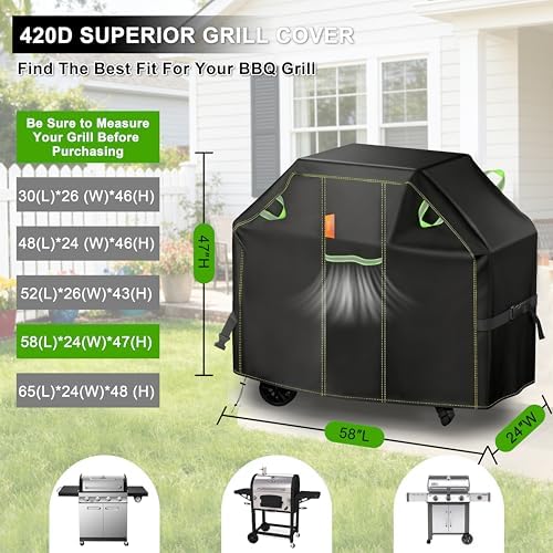 Grill Cover for Outdoor Grill, 58 Inch BBQ Grill Cover 420D Heavy Duty Waterproof with Air Vents/Handles/Straps, Weather Resistant Barbecue Gas Grill Cover for Weber, Genesis, Charbroil, etc - Image 2