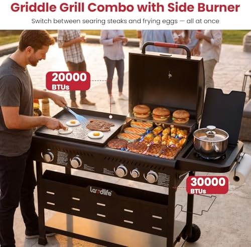 LAUDLIFE 5-Burner Propane Grill Griddle Combo with Side Burner - Image 2