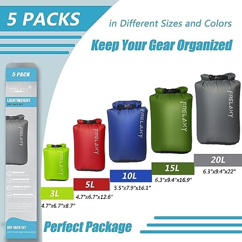 Frelaxy Dry Bag 5 Pack, Ultralight Waterproof Dry Sack for Outdoor Use - Image 2