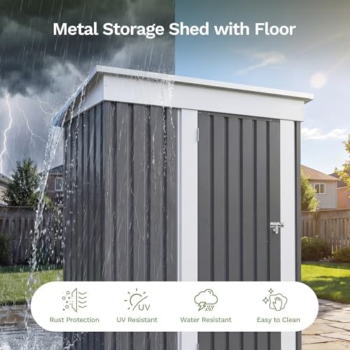 Patiowell 5x3 FT Outdoor Storage Shed with Floor Frame, Small Metal Sheds - Image 5
