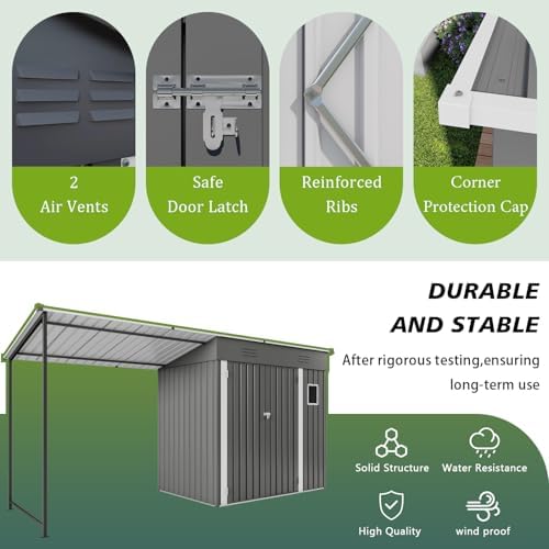 12x4FT Metal Lean-to Shed with Open-Sided Pergola, 4'x6' Outdoor Storage Shed & 6'x4' Hardtop Gazebo Combo, 2-in-1 Garden Storage Tool Shed for Patio, Backyard, Outdoor Organization Structure - Image 4