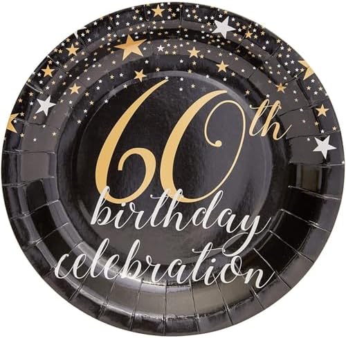 BLUE PANDA 60th Birthday Party Paper Plates - Chic Black & Gold Design for 60th Birthday Party Decoration - Durable & Disposable Plate Pack for Easy Cleanup - 9 in, Pack of 80 - Image 3