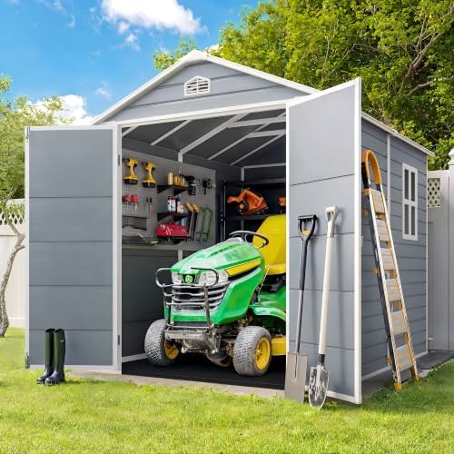 Gizoon 8x6 FT Outdoor Plastic Shed, Resin with Floor, Lockable Doors, Gray - Image 4