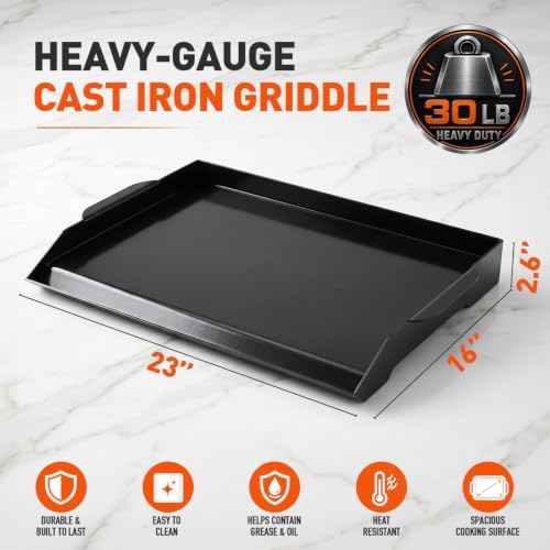 Cast Iron Griddle for Gas Grill and Stove Top, 23x16" Flat Top Grill Plate - Image 2