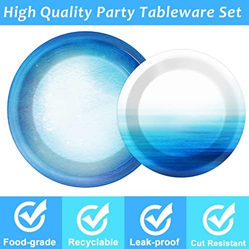 Wiooffen 96 Pieces Ocean Sea Party Tableware Set Ocean Waves Party Supplies Sea Theme Table Decorations Under The Sea Tableware for VBS Baby Shower Birthday Paper Plates Napkins Forks for 24 Guests - Image 4
