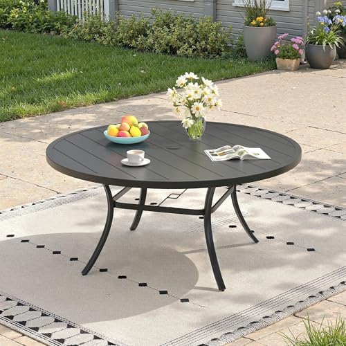 Outdoor Dining Table for 6, 50" Round Outdoor Table with Adjustable Umbrella Hole, All-Weather Metal Patio Dining Table for Lawn Garden Backyard Deck, Black by ProvideOutdoorSolutions