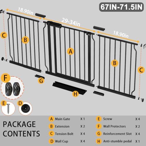 Fairy Baby 67-71.5 Inch Extra Wide Baby Gates for Stairs & Doorways Indoor - Image 2