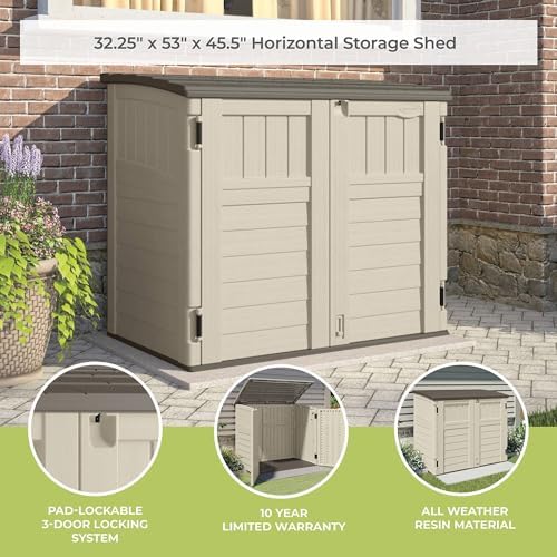 Suncast 4 Pack 34 Cu Ft Capacity Horizontal Outdoor Storage Shed for Garbage Cans, Garden Accessories, Backyard, and Patio Use, Vanilla - Image 6