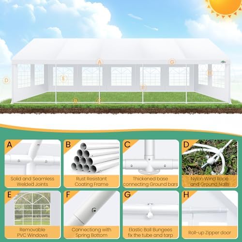 COBIZI Carport 16x32 FT Party Tent Heavy Duty, Storage Shelter Shed Portable Garage with 10 Removable Sidewalls & 4 Built-in Sandbag, UV 50+, Waterproof, Strong Wind Protection, White - Image 6