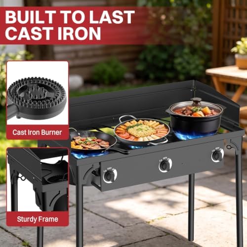3 Burner Propane Camp Stove | 225,000 BTU | High Pressure Gas Burners - Image 6