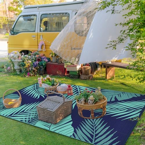 GENIMO Outdoor Rug, Waterproof Plastic Rugs for Patio, 5'x8' Blue Green - Image 3