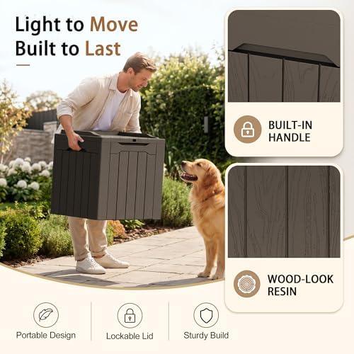 JUMMICO 31 Gallon Resin Deck Box Waterproof Outdoor Storage Boxes - Image 2