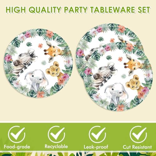 40PCS Safari Birthday Decorations Animal Paper Plates and Napkins - Image 3