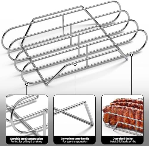 Sorbus Rib Rack for Smoking, Grill Roasting Stand (XL, Stainless Steel) - Image 4