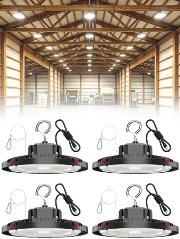 210W UFO LED High Bay Light, 31500LM Shop Lights, 5000K Daylight, ETL Listed with 6' Cable & Safety Rope, IP65 Waterproof Commercial Lighting for Warehouse, Workshop, 980W MH/HPS Equivalent, 4 Pack by CuLiDing