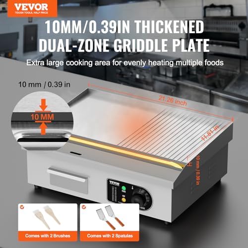 VEVOR Commercial Electric Griddle, Countertop 22" Half Flat Top Griddle - Image 2