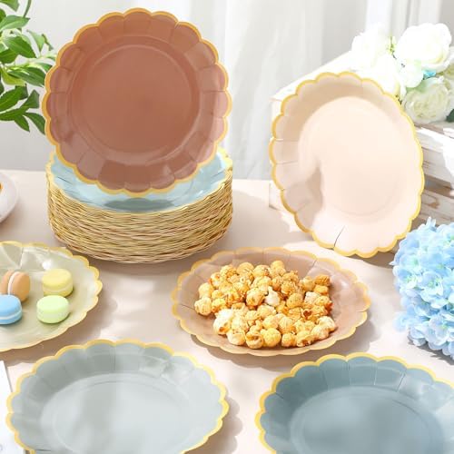 96 Pcs Morandi Color Paper Plates 9 Inch Pastel Scalloped Disposable Colored Boho Dinner Dessert Paper Plates for Birthday Wedding Bridal Party Supplies, 6 Colors - Image 2