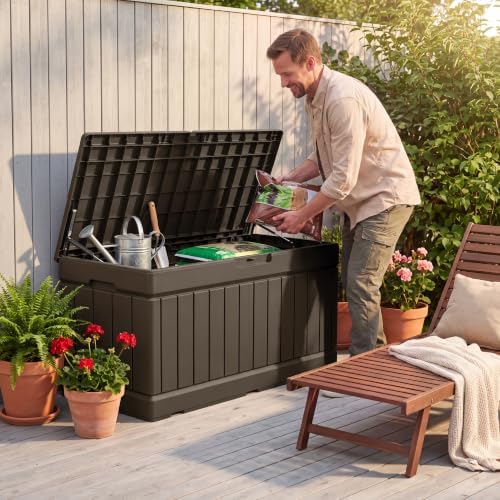 Greesum 82 Gallon Resin Deck Box All Weather Large Outdoor Storage for Patio Furniture, Toys, Garden Tools, Lockable, Brown - Image 5