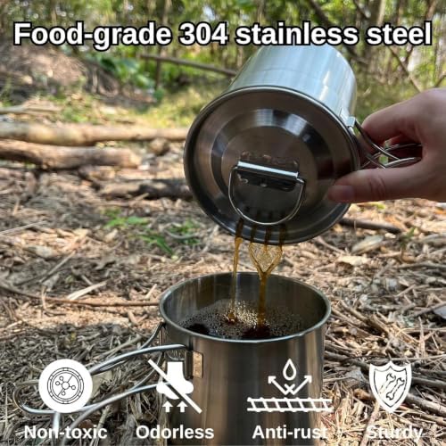 BeGrit Camping Cups Mugs Stainless Steel Camping Pot Food Grade Metal Camping Cookware with Folding Spoon, Vented Lids (5pcs) - Image 4