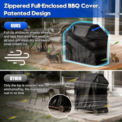 Fully Enclosed Grill Cover 58-Inch,Waterproof Zipper Grill Cover,BBQ Grill Cover Made of 600D,Animal Fade-Resistant,UV-Protection,Gas Grill Cover for Weber,Nexgrill CharBroil and More Black - Image 4