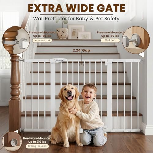 Mumeasy 29.7-54.2" Baby Gate for Stairs, Pressure Mounted Dog Gate for Doorways, Extra Wide Walk Thru Safety Pet Gate for Doors with Auto Close, Easy Install Child Gate for Hallway Indoor House, White - Image 3