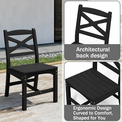Outdoor Armless Dining Chairs Set of 4,HDPE Patio Chairs with Wide Seat,All-Weather HDPE Patio Armless Chairs for Porch, Backyard, Deck, Black,Table not Included - Image 3