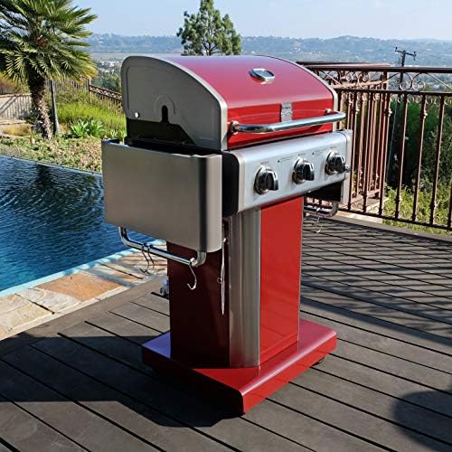 Kenmore 3-Burner Outdoor BBQ Grill | Liquid Propane Barbecue Gas Grill with Folding Sides, PG-A4030400LD-RD, Pedestal Grill with Wheels, 30000 BTU, Red - Image 5