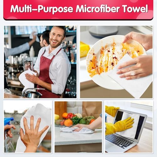 FIXSMITH White Microfiber Cleaning Cloth, Pack of 100, 11.5"X11.5" Cleaning Rags for Housekeeping and Kitchen, Reusable Shop Towels, Microfiber Towels for Cars, Lint Free, Scratch-Free - Image 6