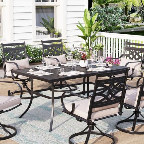 MFSTUDIO Patio Table for 6, 59" Black Metal Dining Table w/Umbrella Hole - Image 2