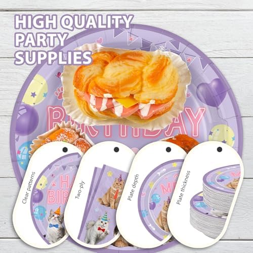 168 Pcs Purple Cat Birthday Party Decorations,Serves 24 - Image 3