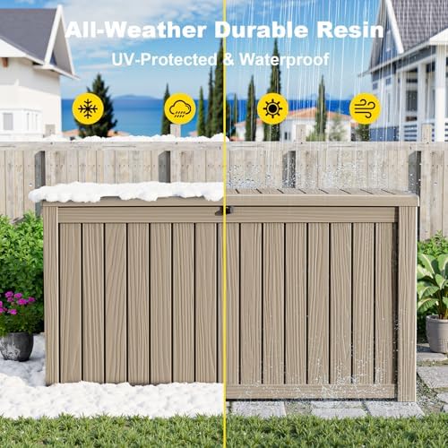PatioZen 200 Gallon Outdoor Deck Box,Waterproof Resin Outdoor Storage Boxes, Outside Storage Lockable Container for Garden Tools,Indooor Cushions,Accessories (Grey) - Image 6