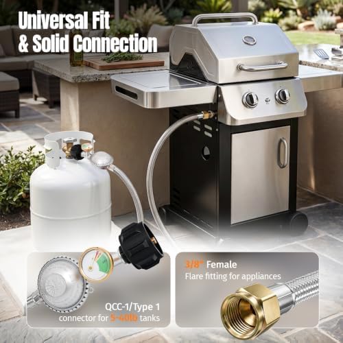 SHINESTAR 6FT Stainless Steel Braided Propane Regulator with Hose and Gauge - Image 4