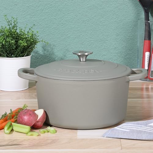 Crock-Pot Artisan 5-Quart Round Cast Iron Dutch Oven with Lid – Matte Green, Durable Oven Safe Cookware - Image 2