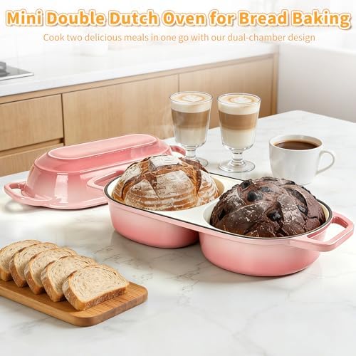 Mini Double Dutch Oven For Sourdough Bread Baking, 2.2QT Enameled Cast Iron - Image 6