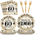 96Pcs 60th Birthday Party Paper Plates and Napkins for Back in 1966 Themed Party Supplies Vintage 60 Year Old Dessert Plates 60th Tableware for Men Women Birthday Gatherings Decorations by Oitnlaughter