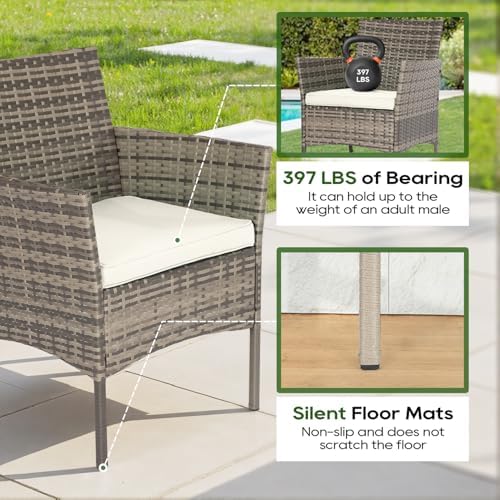 FDW 3-Piece Patio Furniture Set | Gray & Khaki | Outdoor Wicker Furniture - Image 4
