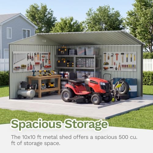 Patiowell 10x10 FT Storage Shed, Outdoor Metal Sheds, Gray - Image 3