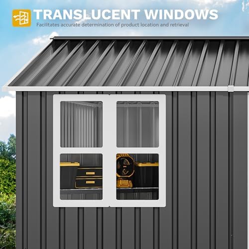 DWVO 10x8ft Metal Outdoor Storage Shed with Window, Lockable Tool Storage Sheds, Oversized Steel Garden Sheds with Sloped Roof for Backyard, Patio, Garage, Lawn (Gray + White) - Image 5