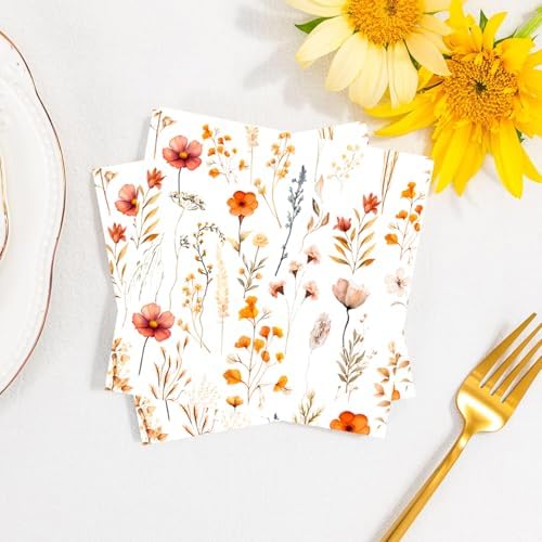 100Pcs Wildflower Party Supplies Spring Floral Wedding Birthday Decoration Include Wildflower Plates Napkins and Cups for Spring Summer Picnic Wedding Baby Shower Tea Party Decor,Serve 25 (Yellow) - Image 3