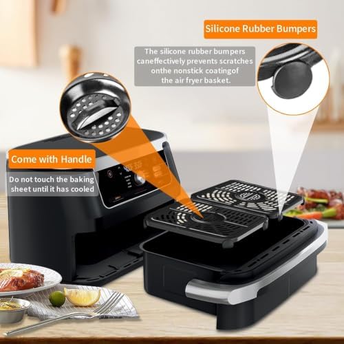 Air Fryer Replacement Parts for Ninja Foodi 11 Quart 7-in-1 MegaZone XL FlexBasket Air Fryer, 2 PCS Air Fryer Accessories Grill Pan Plate Crisper Plate Rack Tray with Rubber Bumpers - Image 3