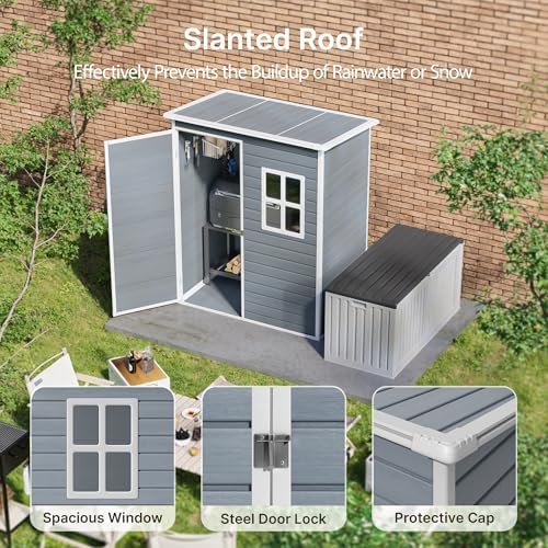 Gizoon 5x3 FT Outdoor Storage Shed, Resin Weatherproof Garden Shed, Gray - Image 7